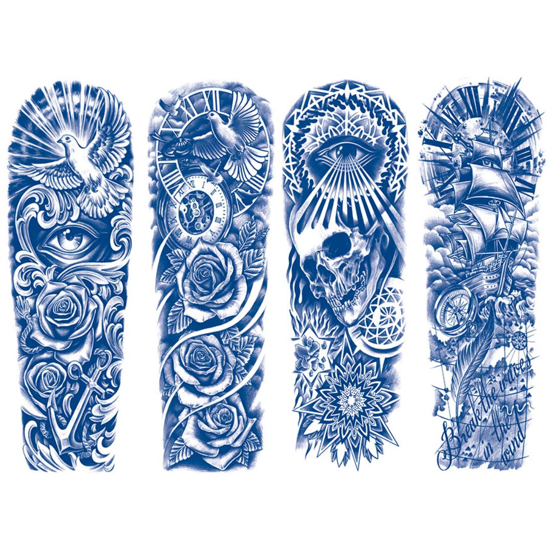 4 Sheets Pigeon Skull Ship Viking Semi Permanent Sleeve TattoosSpecifications:
Size: 15.5*46.5CM
Longevity: Enjoy your semi-permanent tattoo for up to 15 days with the right placement and care.
Type: Semi-Permanent TatSemiTats4 Sheets Pigeon Skull Ship Viking Semi Permanent Sleeve Tattoos