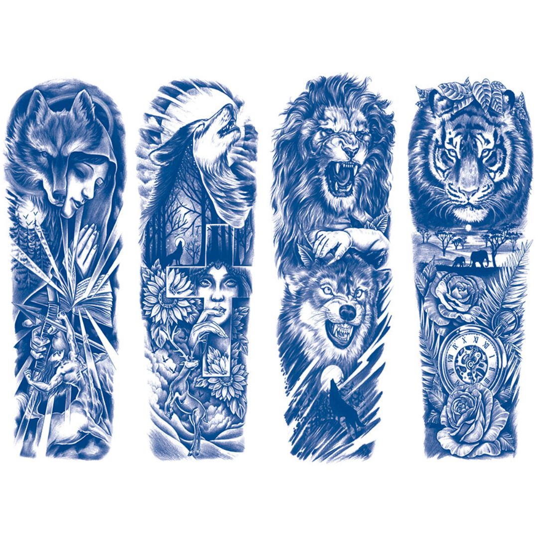 4 Sheets Wolf Woman Lion Tiger Semi Permanent Sleeve TattoosSpecifications:
Size: 15.5*46.5CM
Longevity: Enjoy your semi-permanent tattoo for up to 15 days with the right placement and care.
Type: Semi-Permanent TatSemiTats4 Sheets Wolf Woman Lion Tiger Semi Permanent Sleeve Tattoos