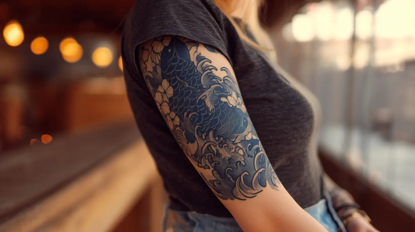 Realistic Japanese style semi permanent tattoo sleeve for women