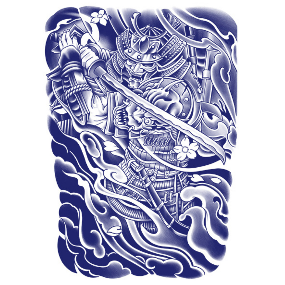 1 Sheet Japanese Samurai Full Back Semi Permanent Tattoos