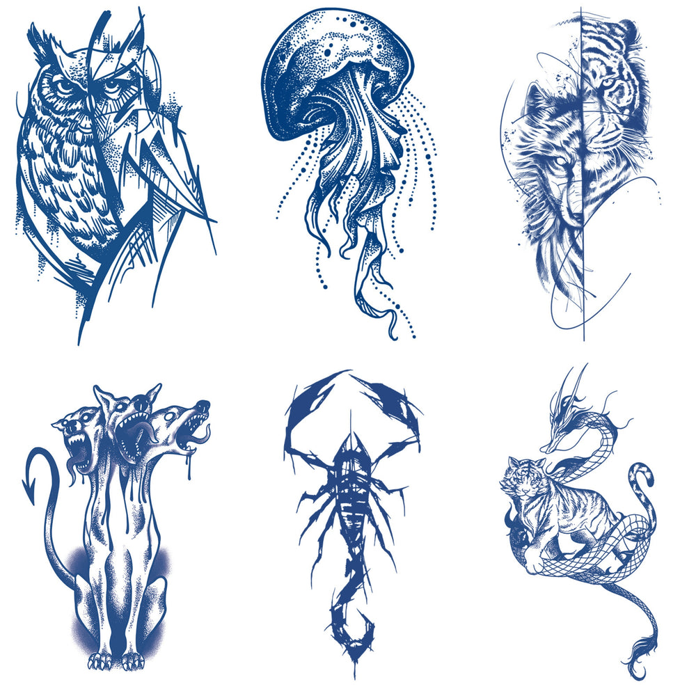 6 Sheets Jellyfish Corpion Animal Large Semi Permanent Tattoos