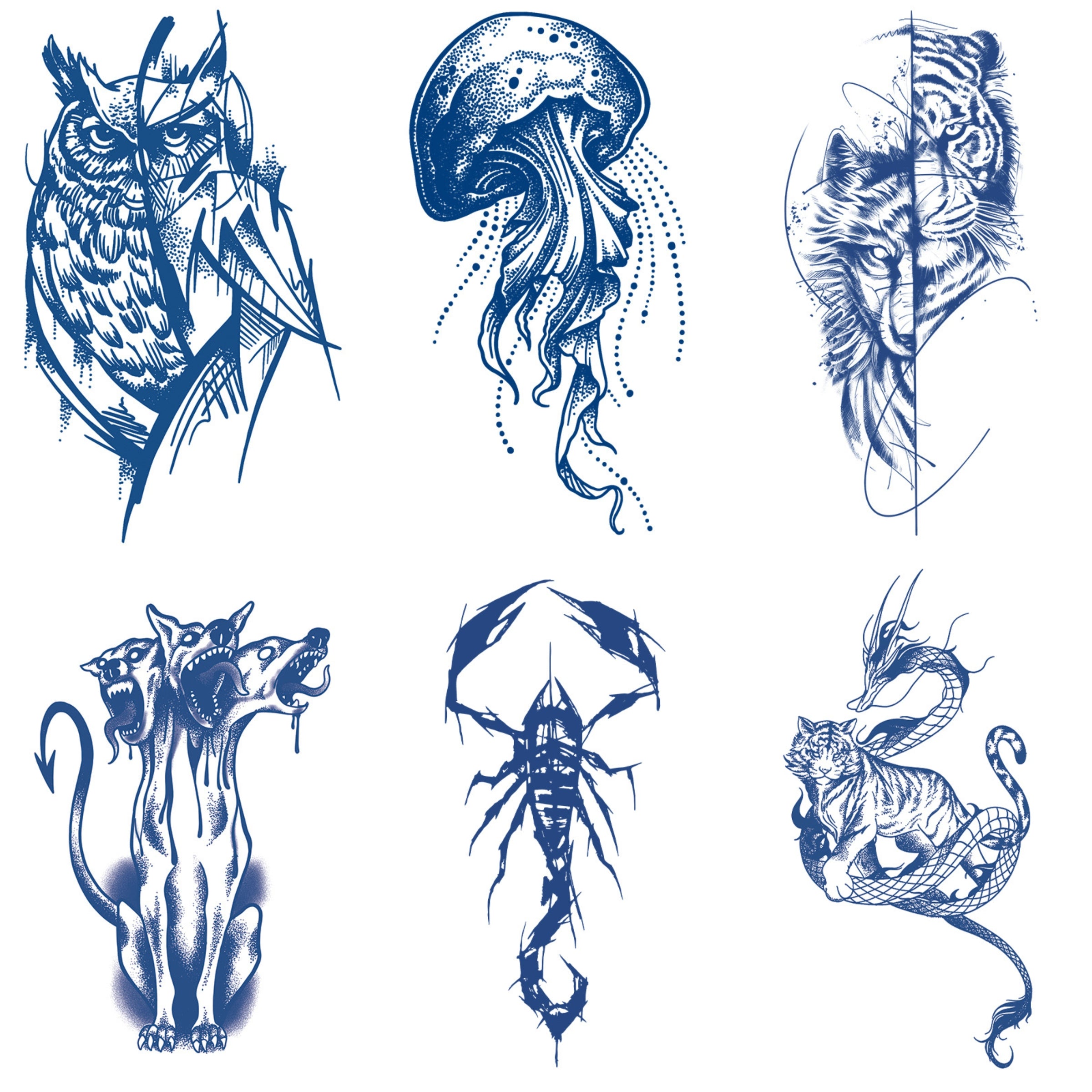 6 Sheets Jellyfish Corpion Animal Large Semi Permanent Tattoos