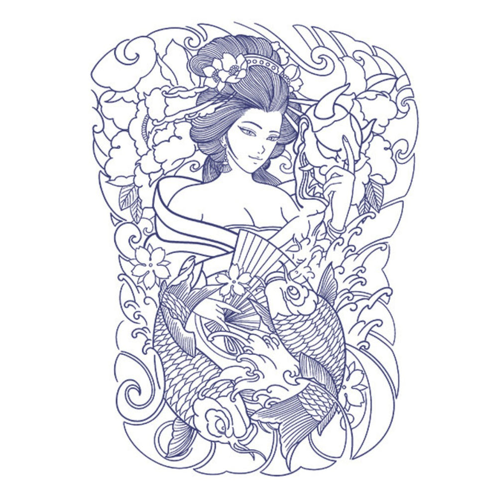 1 Sheet Geisha Carp Full Back Semi Permanent Tattoos