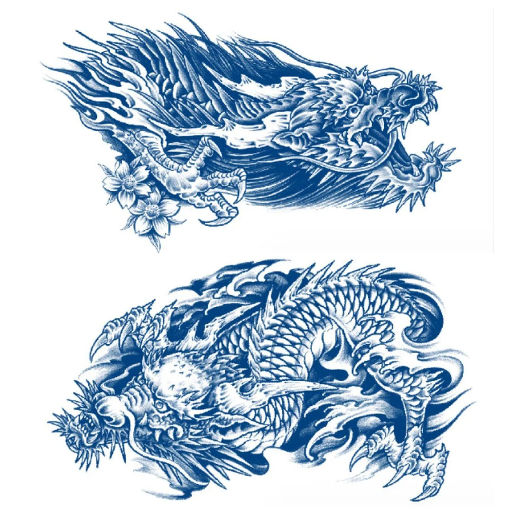 2 Sheets Dragon Style 2 Chest Shoulder Semi Permanent Tattoos