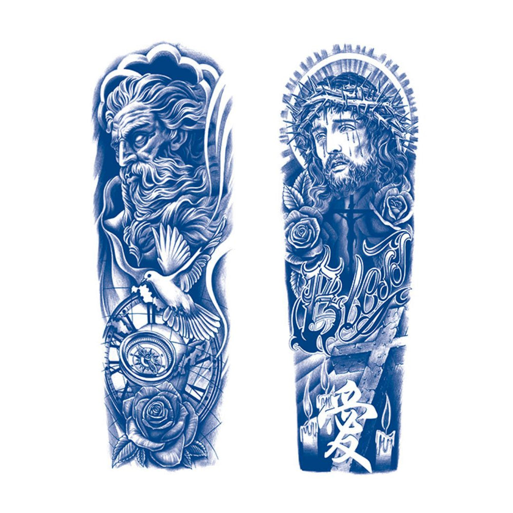 2 Sheets God Jesus Semi Permanent Sleeve Tattoos