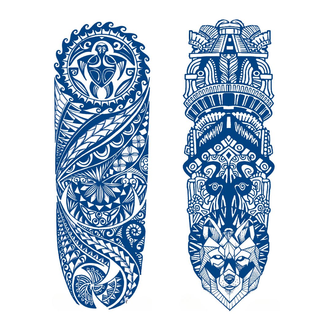 2 Sheets Totem Tribe Semi Permanent Sleeve Tattoos