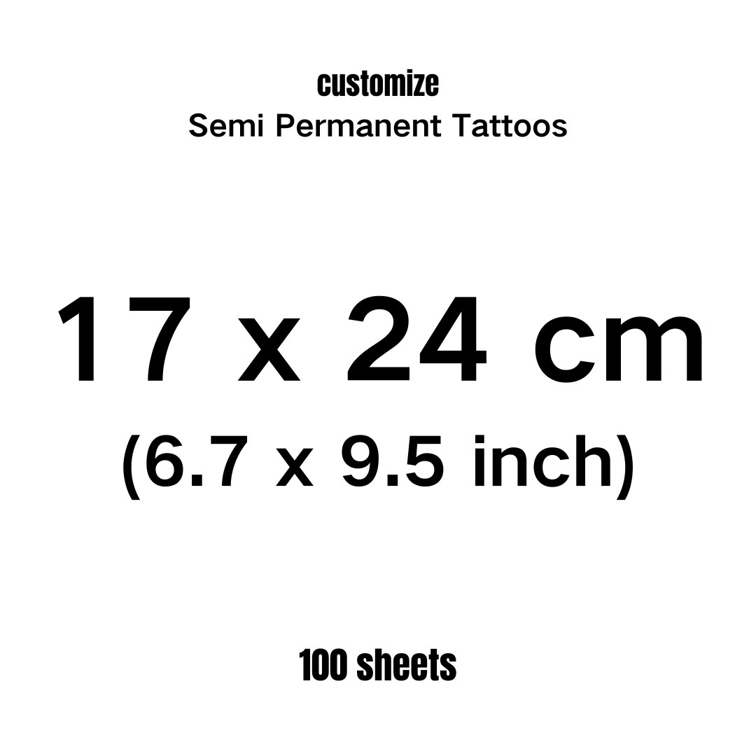 Semi Permanent Tattoo Stickers Custom Designs (Price is for 100 sheets) Last for 15 Days