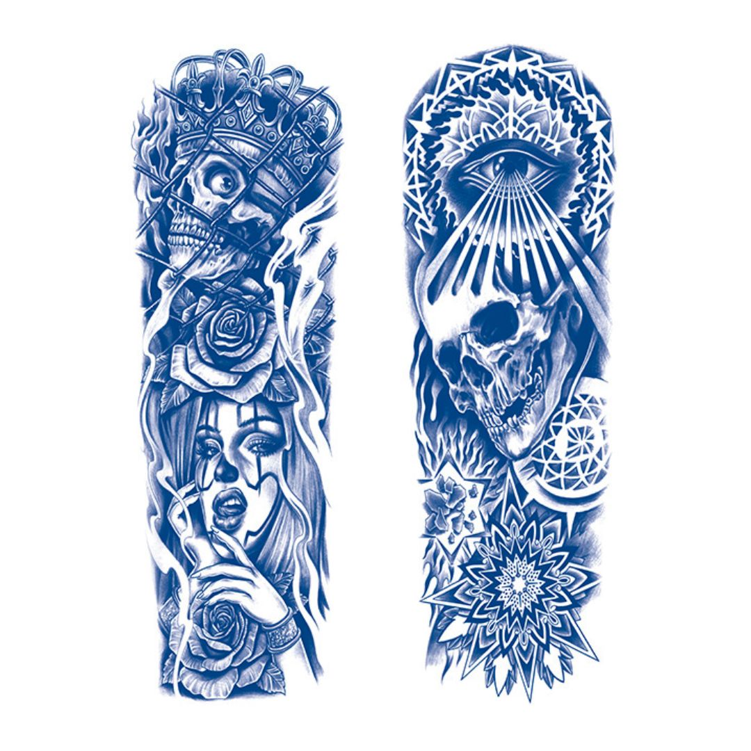 2 Sheets Skull Eye Woman Semi Permanent Sleeve Tattoos