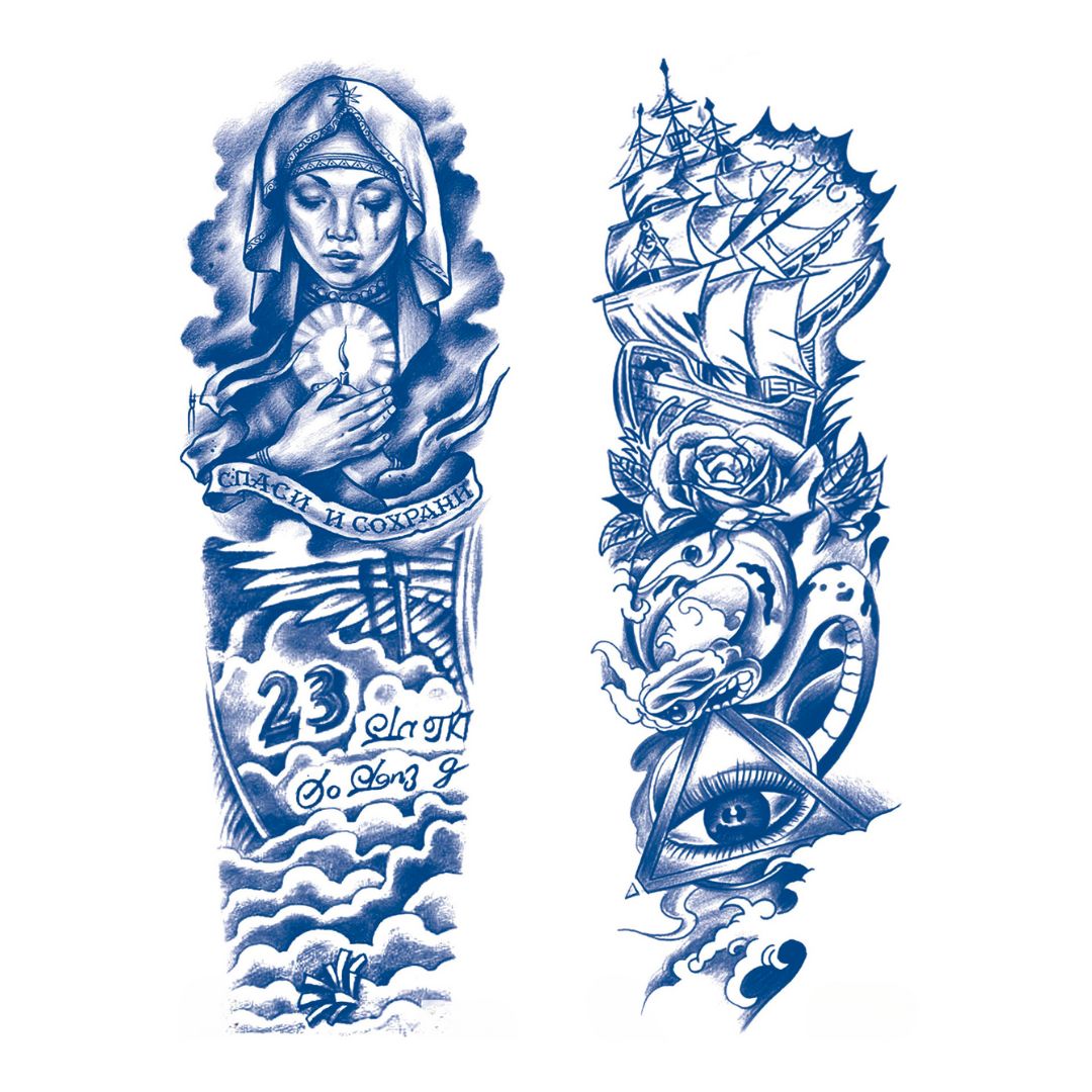 2 Sheets Viking Ship Semi Permanent Sleeve Tattoos for Men and Women