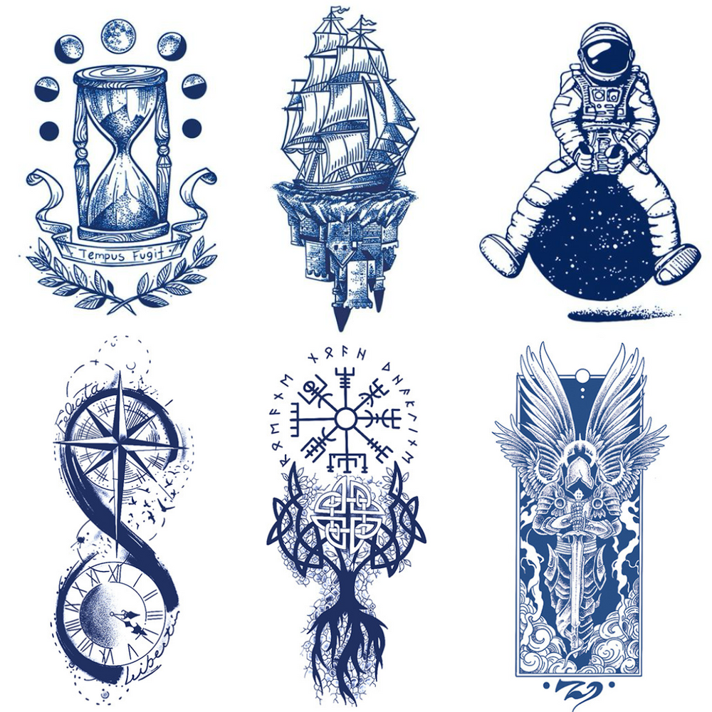 6 Sheets Totem Arrow Astronaut Large Semi Permanent Tattoos
