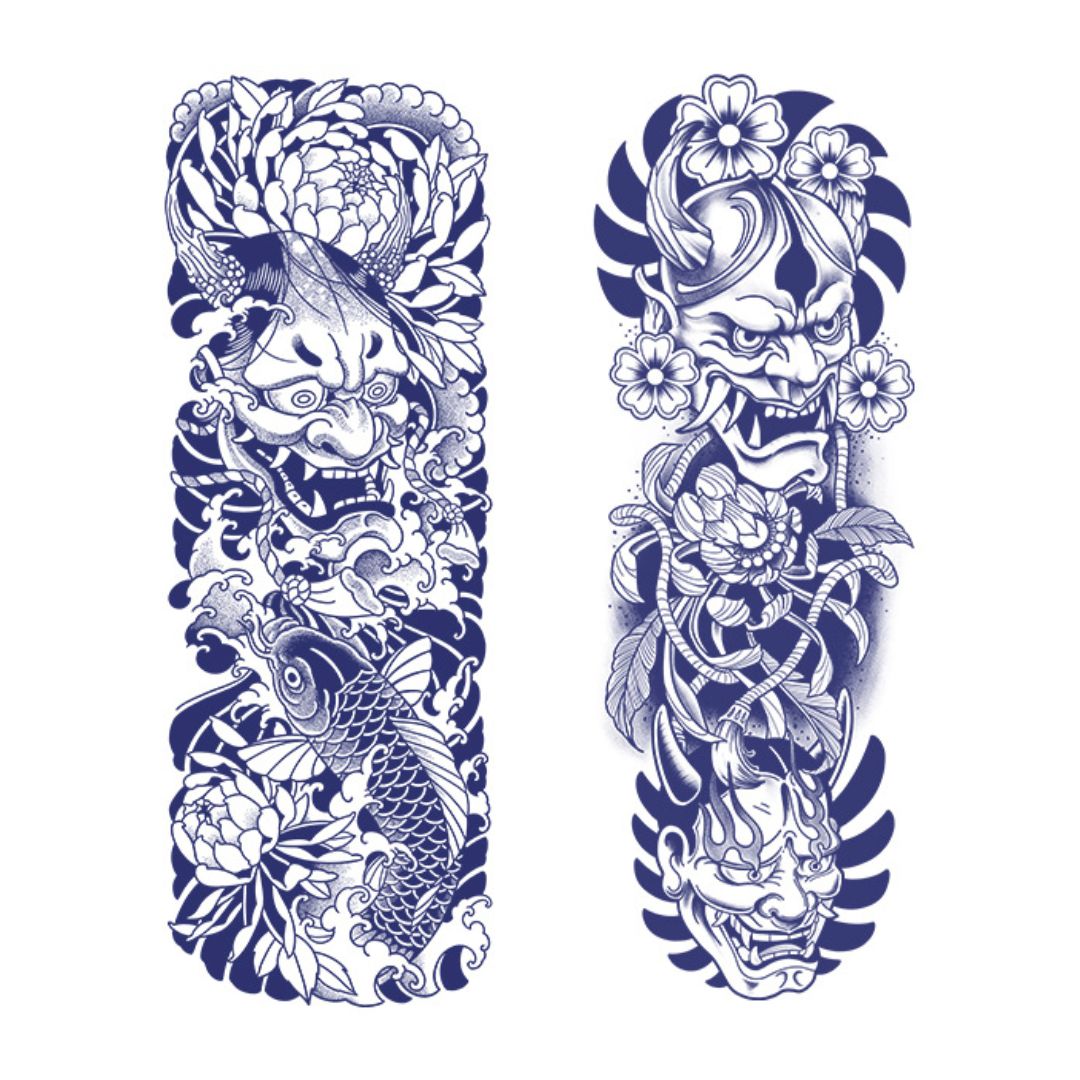 2 Sheets Japanese Monster Blossom Semi Permanent Sleeve Tattoos