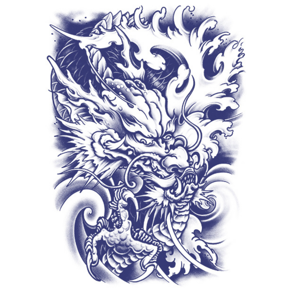 1 Sheet Dragon Sketch Full Back Semi Permanent Tattoos