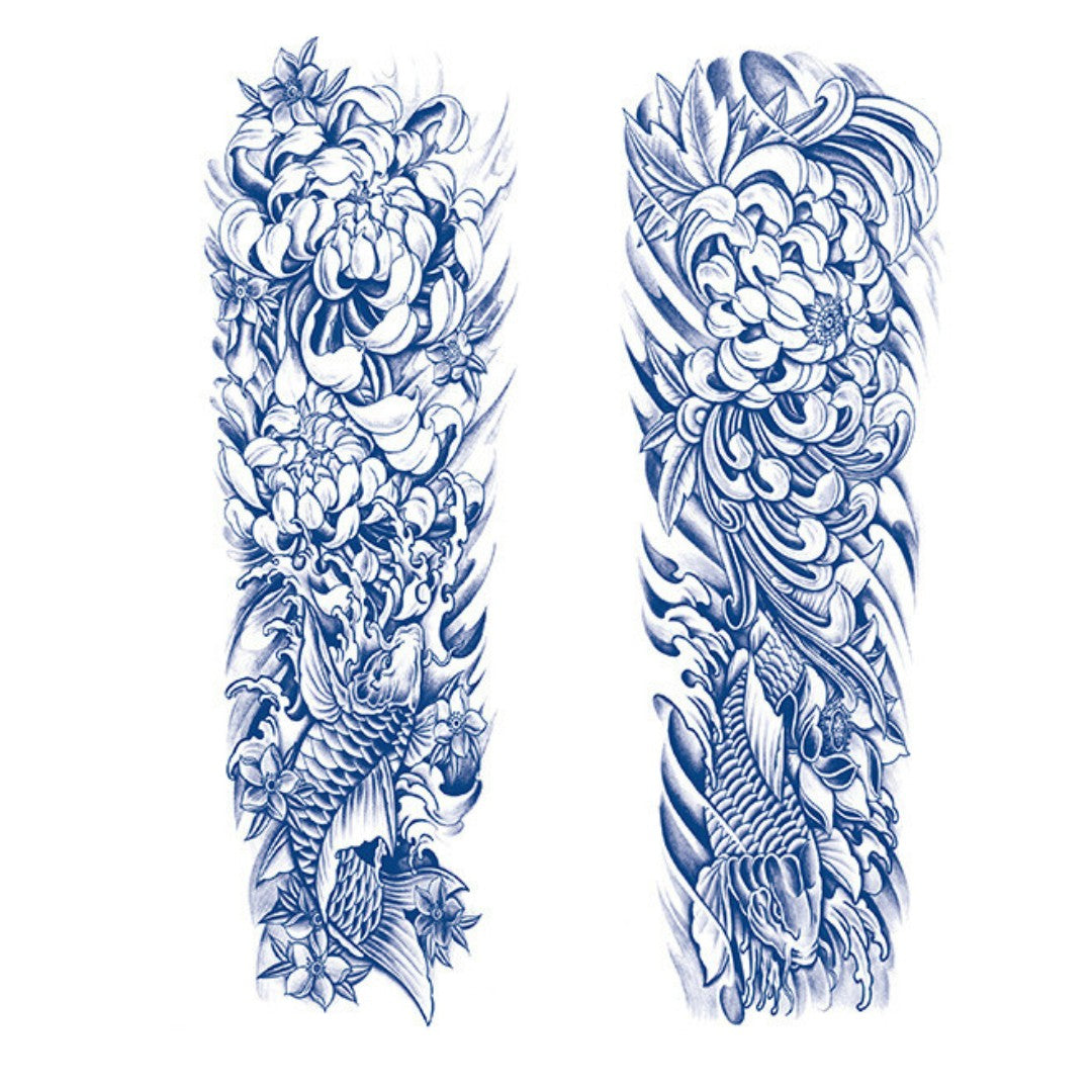 2 Sheets Chrysanthemum Carp Semi Permanent Sleeve Tattoos