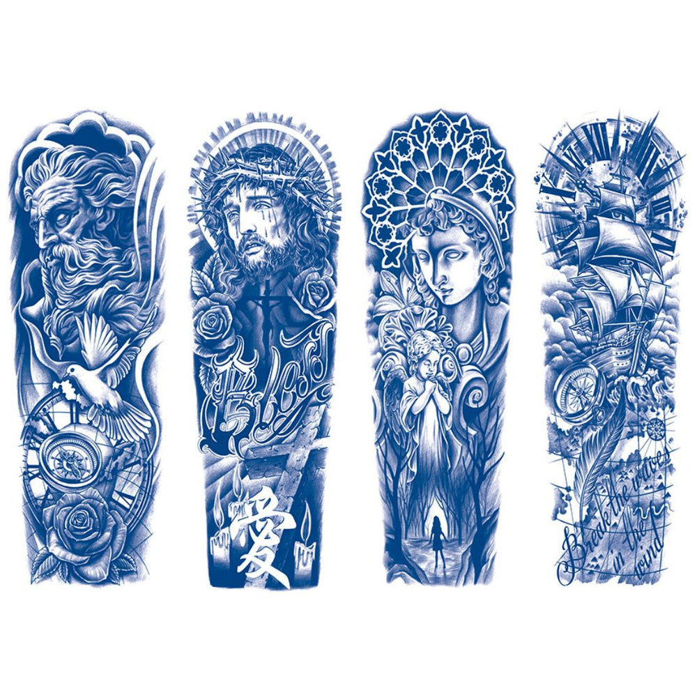 4 Sheets God Jesus Angel Viking Semi Permanent Sleeve Tattoos